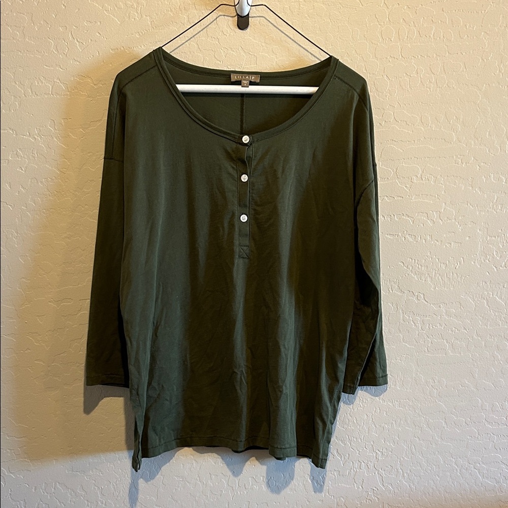 Lilla P Forest Green Buttoned Long Sleeve Tee